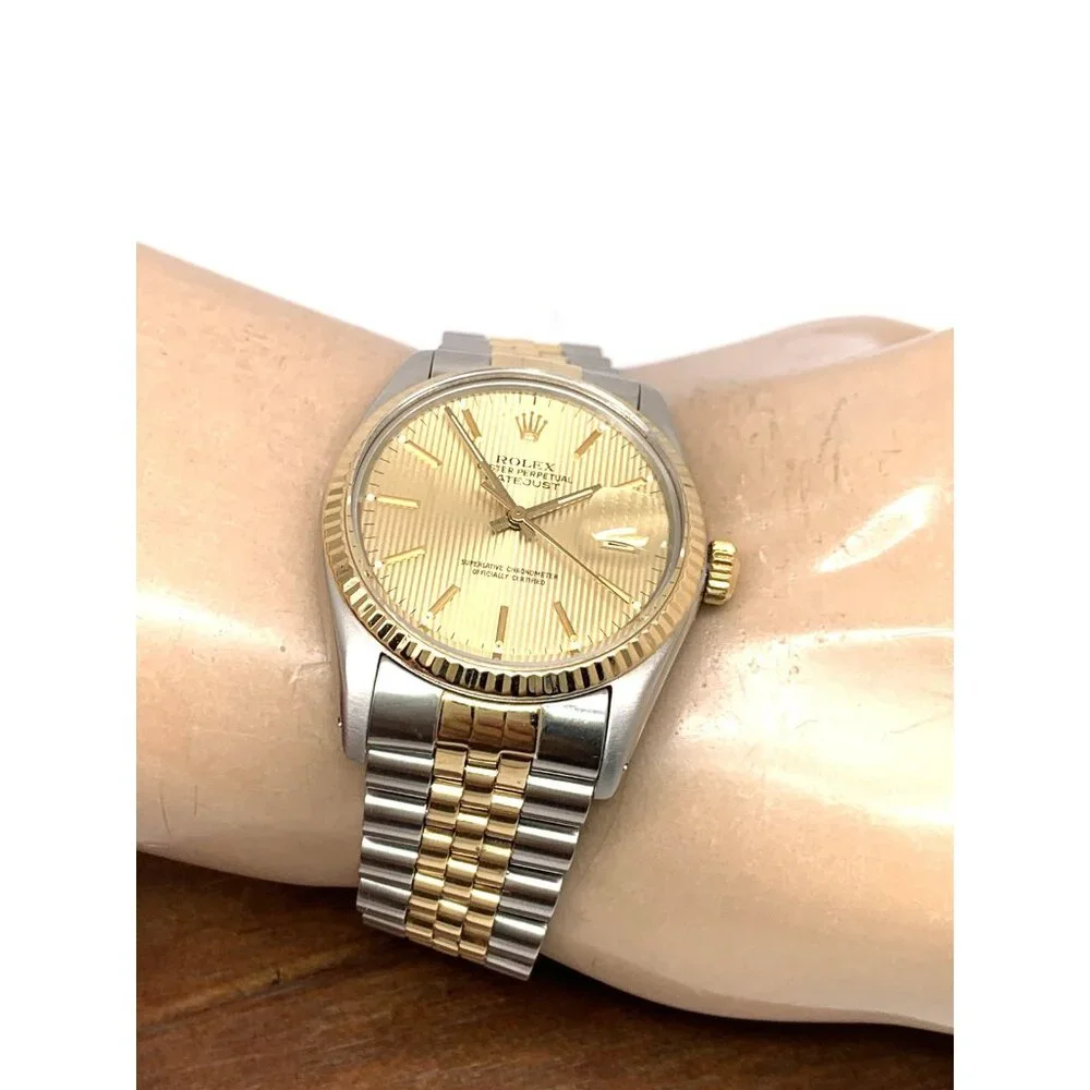 Rolex Datejust Mens Watch 16013 Swiss Automatic Tapestry Dial 1984 Two Tone 36mm